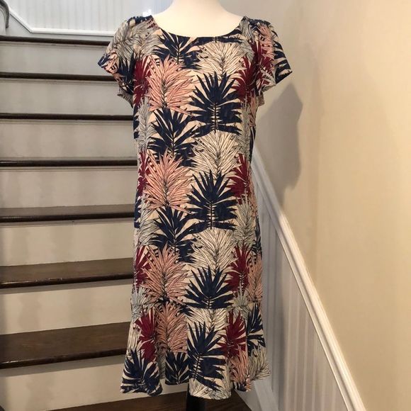 KARL LAGERFELD Paris Women’s MultiColor Flutter Sleeve Dress w. Ruffle Hem Sz 12 - Picture 1 of 13